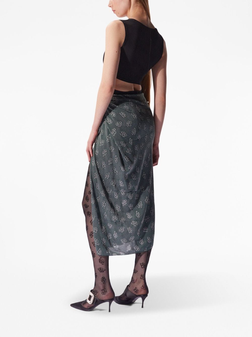 Shop Margherita Maccapani Floral-print Tie-fastening Skirt In Green