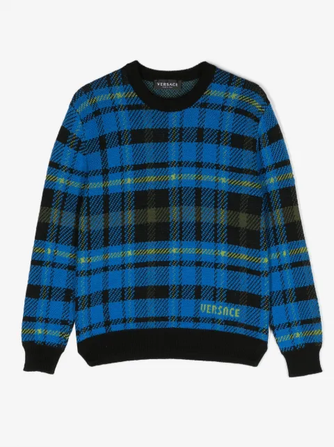 Versace Kids logo-intarsia checked jumper