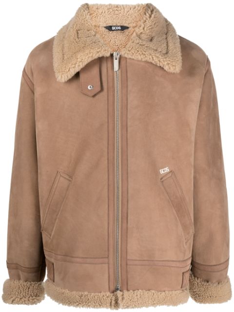 GCDS shearling zip-up biker jacket