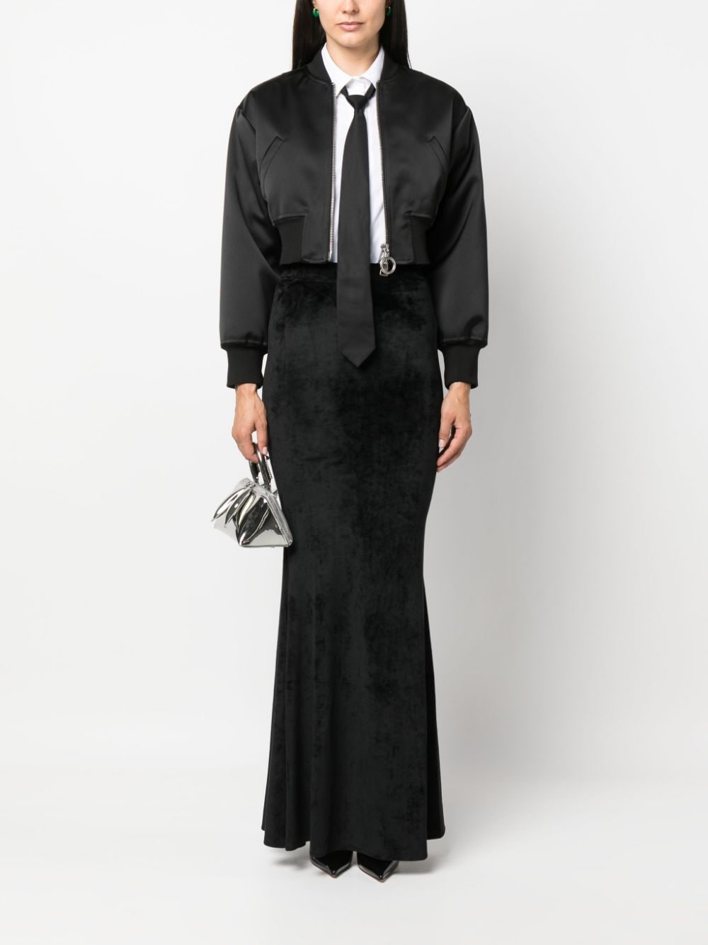Shop Gcds Velvet Maxi Skirt In Black