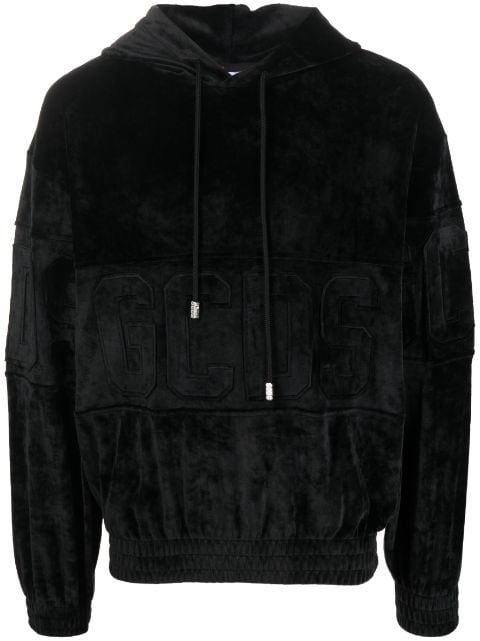 GCDS logo-patch velvet hoodie