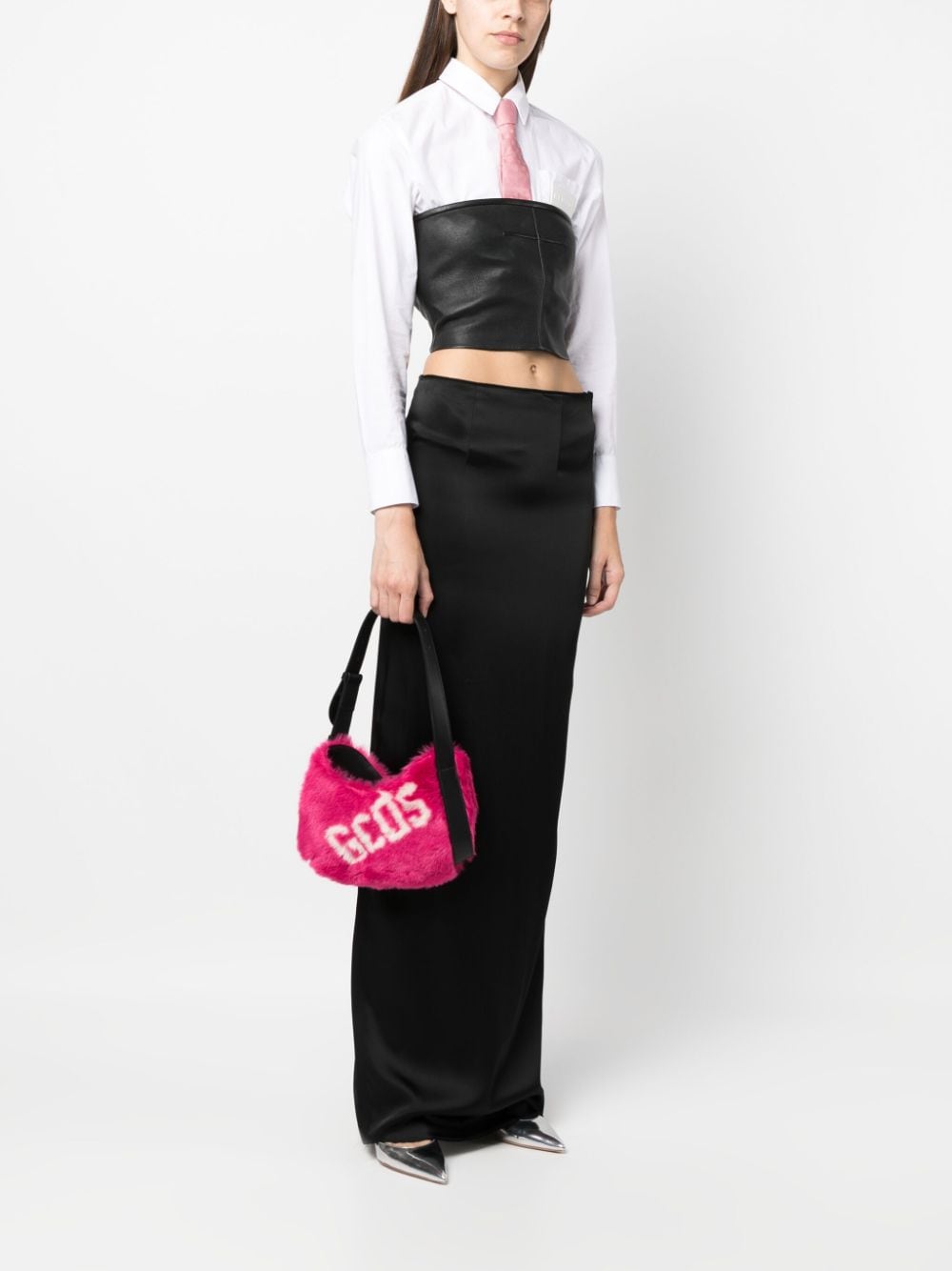 Shop Gcds Small Comma Faux Fur Logo Shoulder Bag In Black