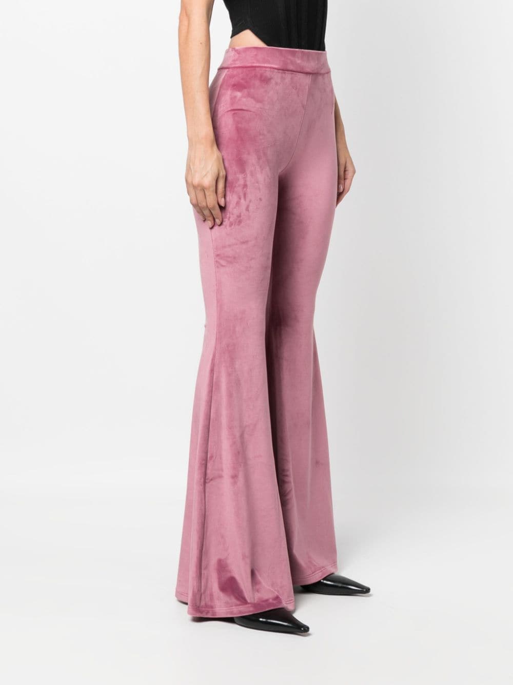 Shop Gcds Velvet Flared Trousers In Pink