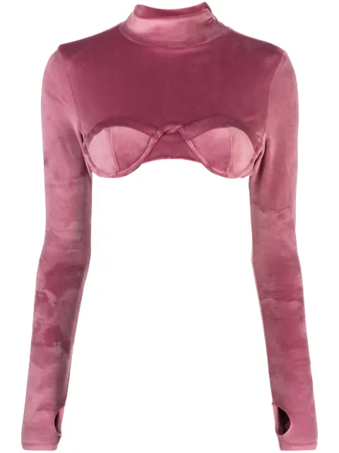 GCDS velvet-finish high-neck top