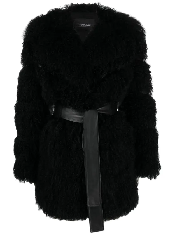 Black belted shearling jacket clearance
