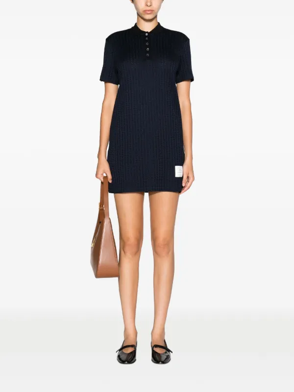 Thom Browne Checked Jacquard Polo Minidress | Blue | FARFETCH