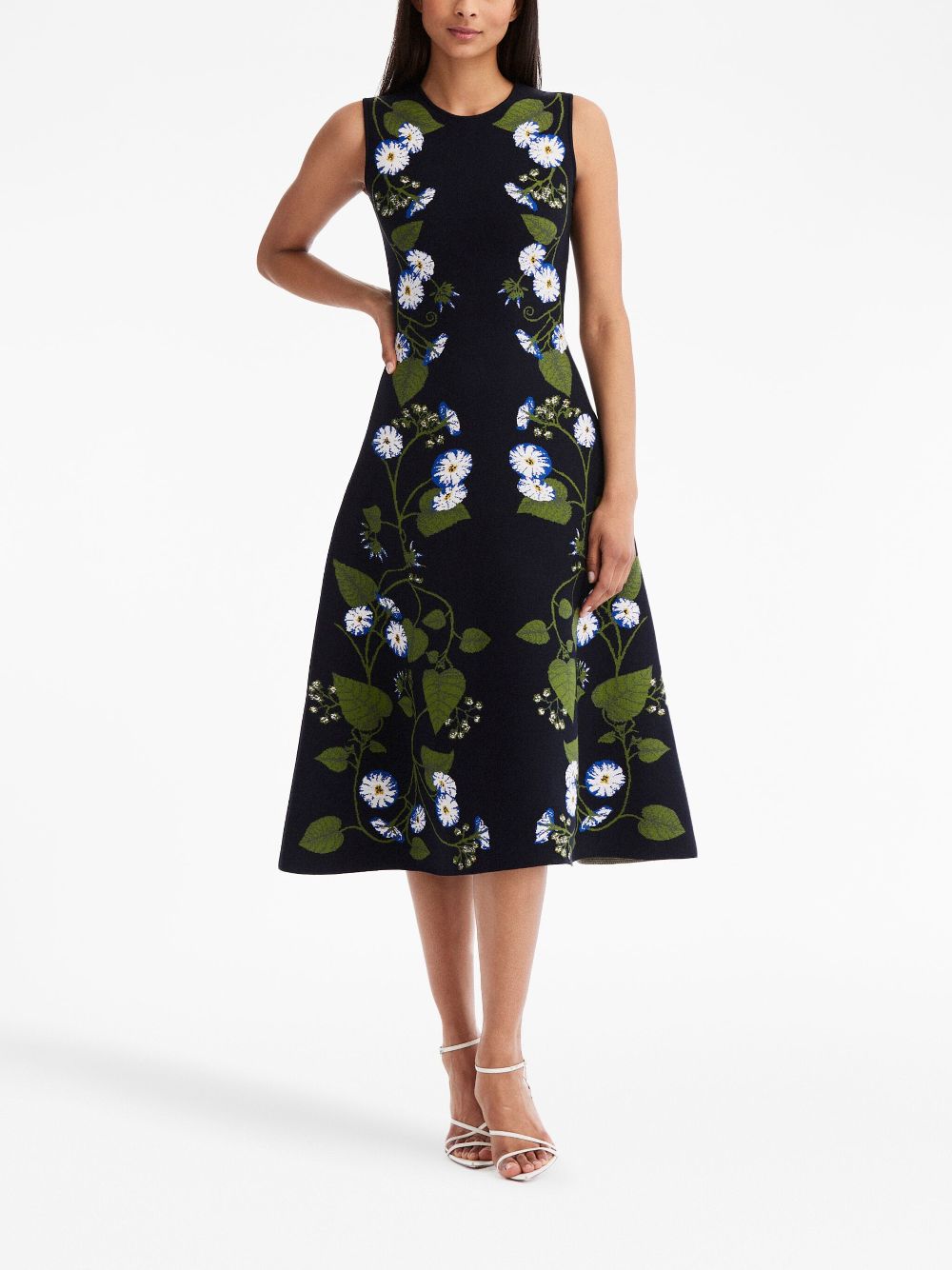 Oscar de la Renta Midi-jurk met bloemenjacquard - Blauw