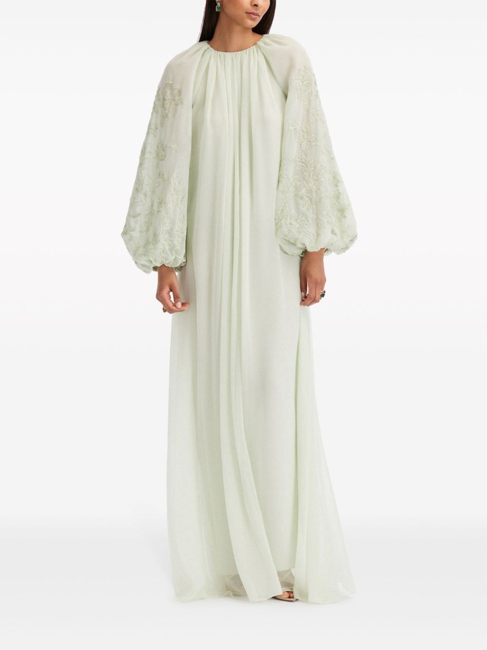 Oscar de la Renta lace-embroidery round-neck dress - Groen