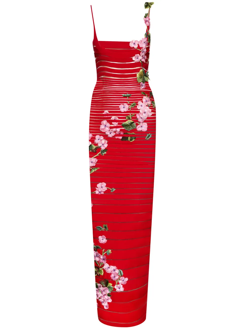Oscar De La Renta Floral Embroidered Midi Dress In Red