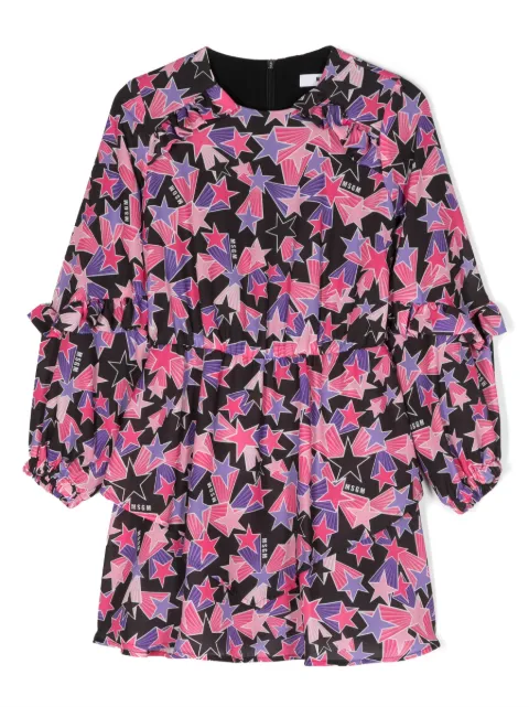 MSGM Kids star-print ruffled flared dress