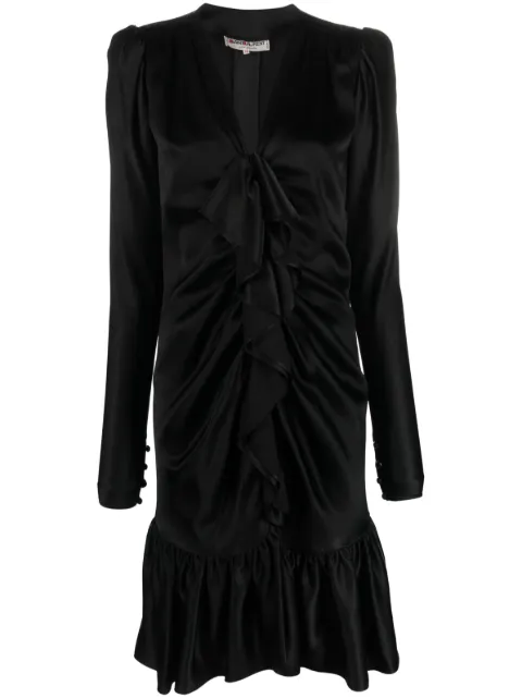 Saint Laurent Pre-Owned 1970s ruffled front long-sleeved silk dress