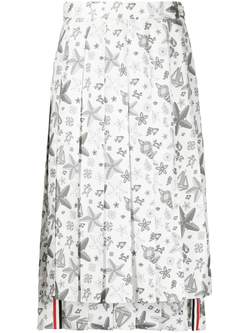 Thom Browne Sea-print Pleated Skirt In Gray