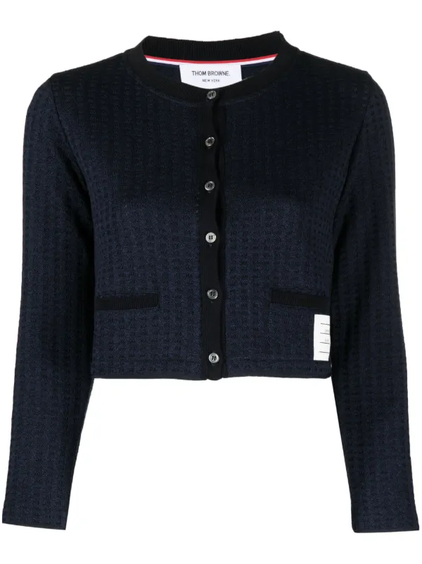 Thom Browne Checkered Jacquard Cropped Cardigan Blue FARFETCH PH