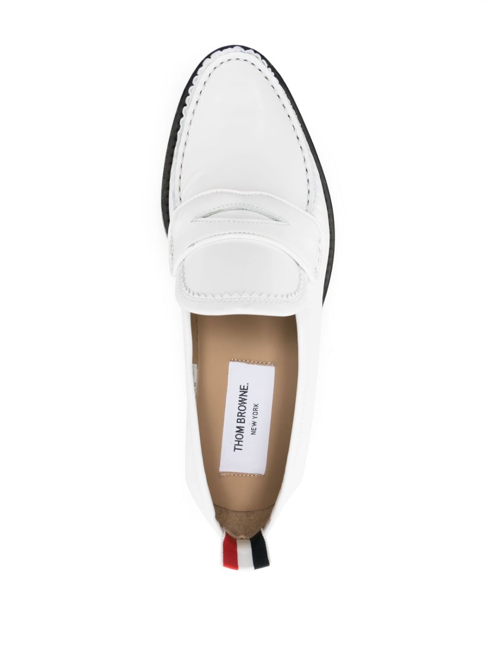 Shop Thom Browne Varsity Leather Penny Loafers In White