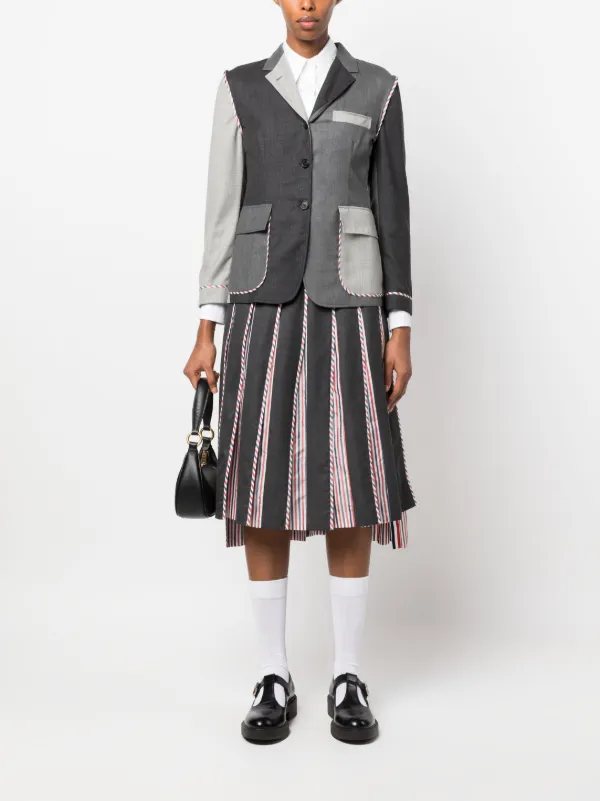 Thom Browne RWB-print Pleated Midi Skirt | Grey | FARFETCH VN