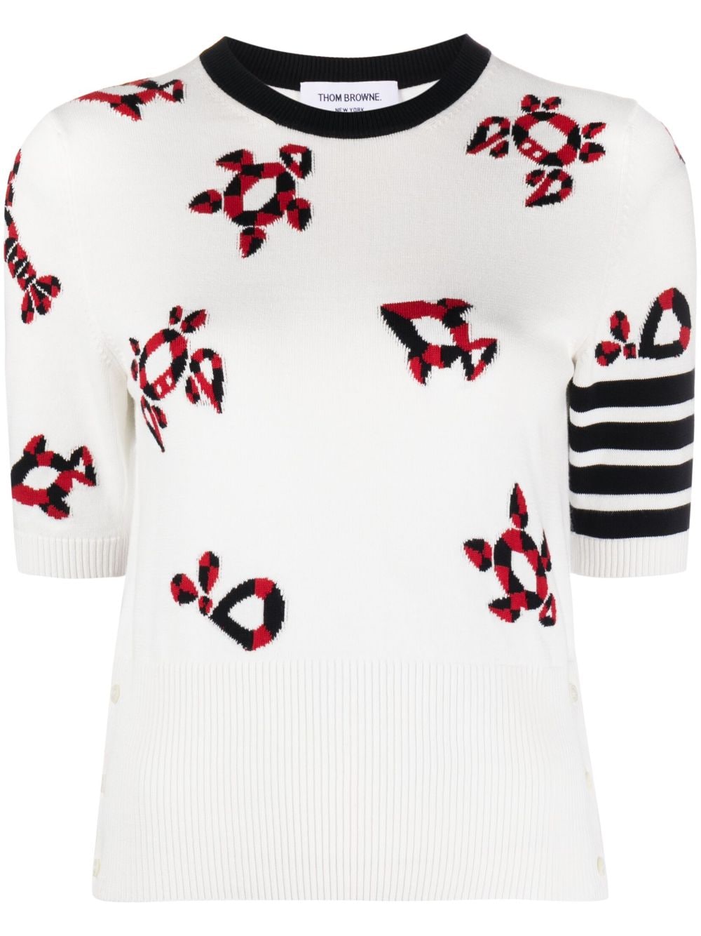Thom Browne 4-bar Intarsia-knit Top In White