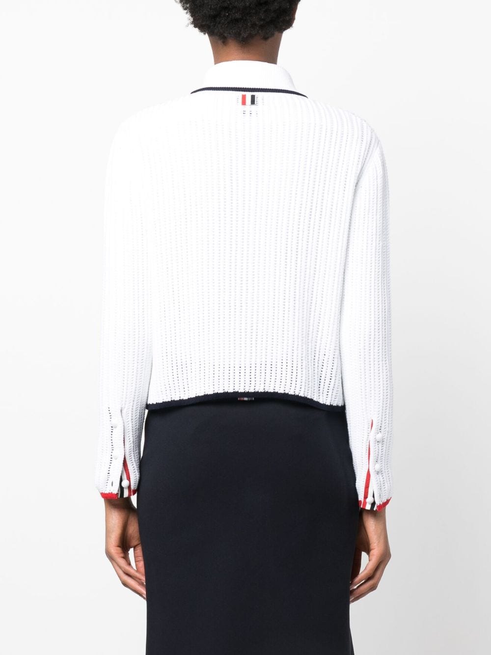 Shop Thom Browne Pointelle-knit Polo Cardigan In White