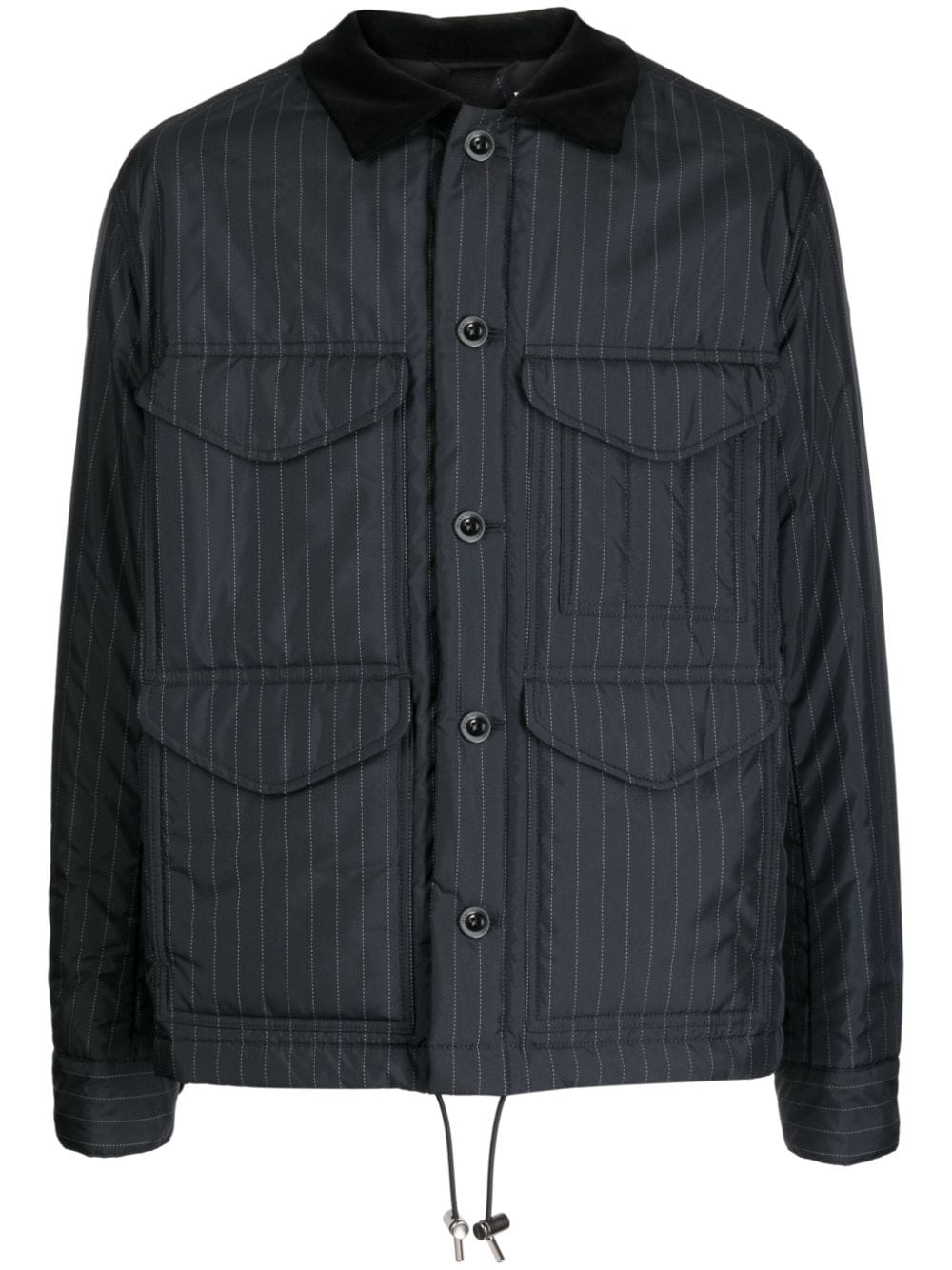 Shop Sacai Pinstripe Cotton Shirk Jacket In Schwarz
