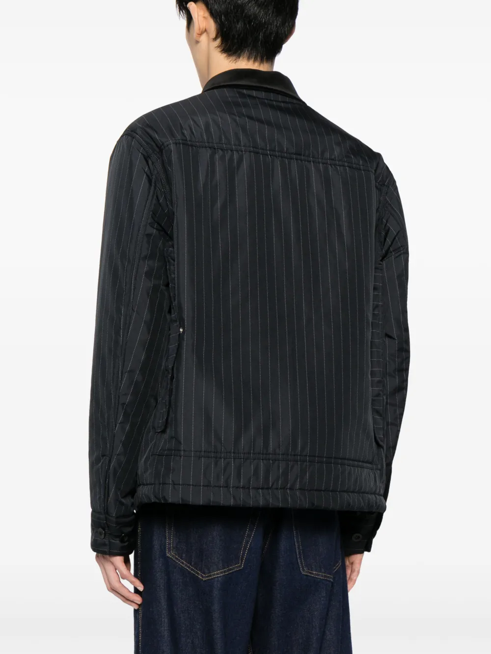 Shop Sacai Pinstripe Cotton Shirk Jacket In Schwarz