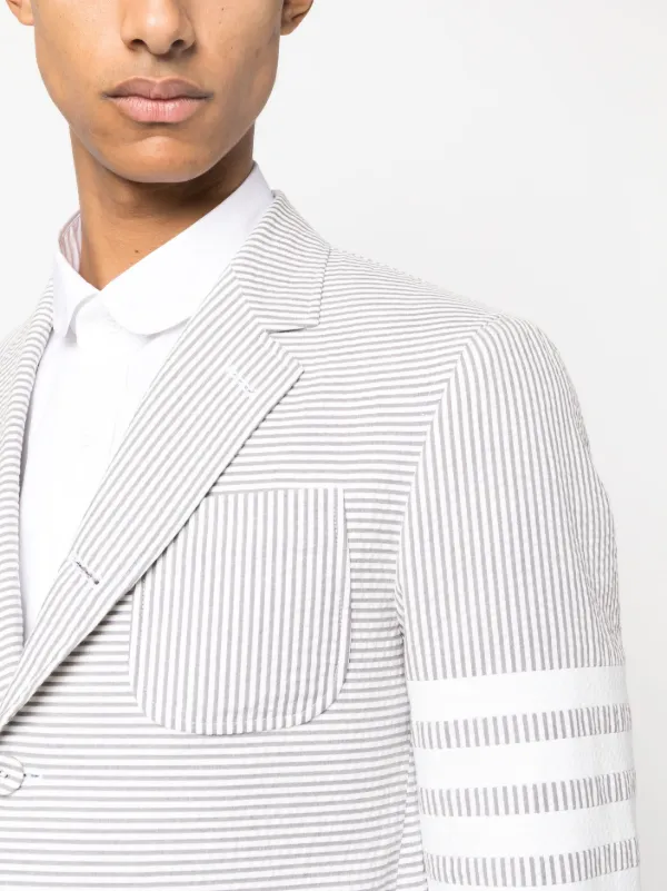 ■Thom Browne■シングル ストライプ コットンジャケット Thom Browne ストライプ シングルジャケット | グレー | FARFETCH JP