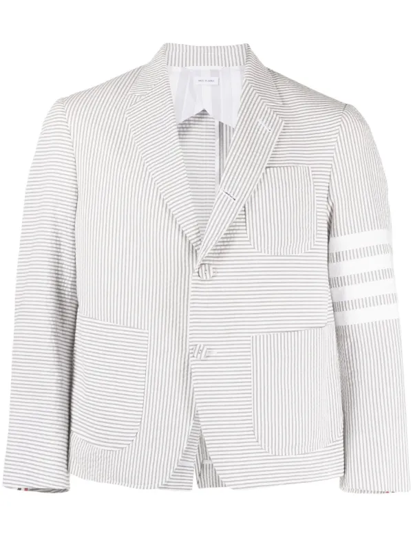 ■Thom Browne■シングル ストライプ コットンジャケット Thom Browne ストライプ シングルジャケット | グレー | FARFETCH JP