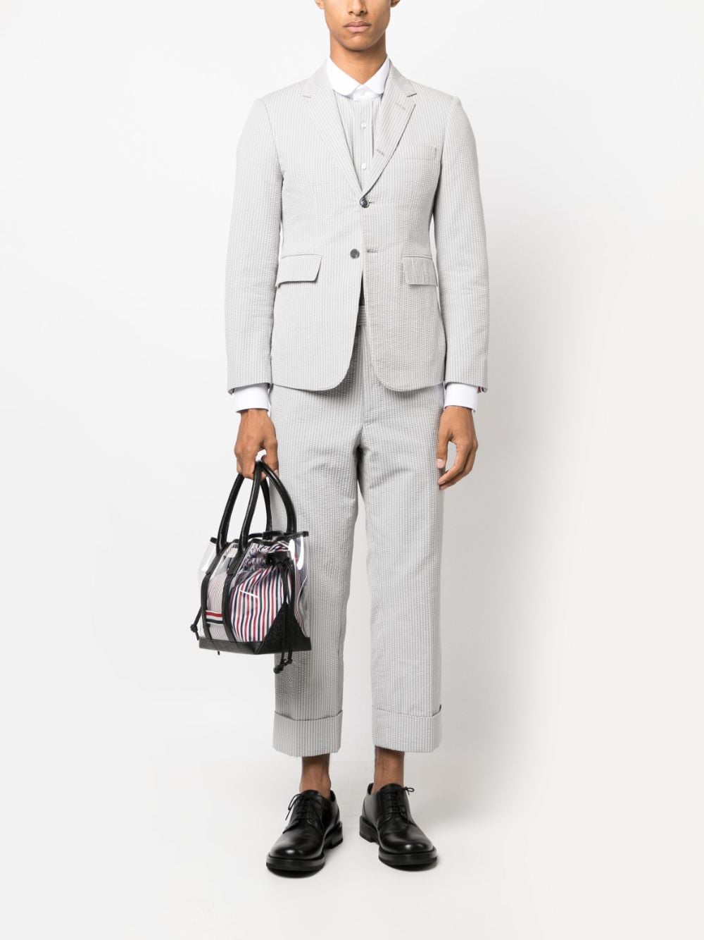 Shop Thom Browne Stripe-print Seersucker Cotton Blazer In Grey