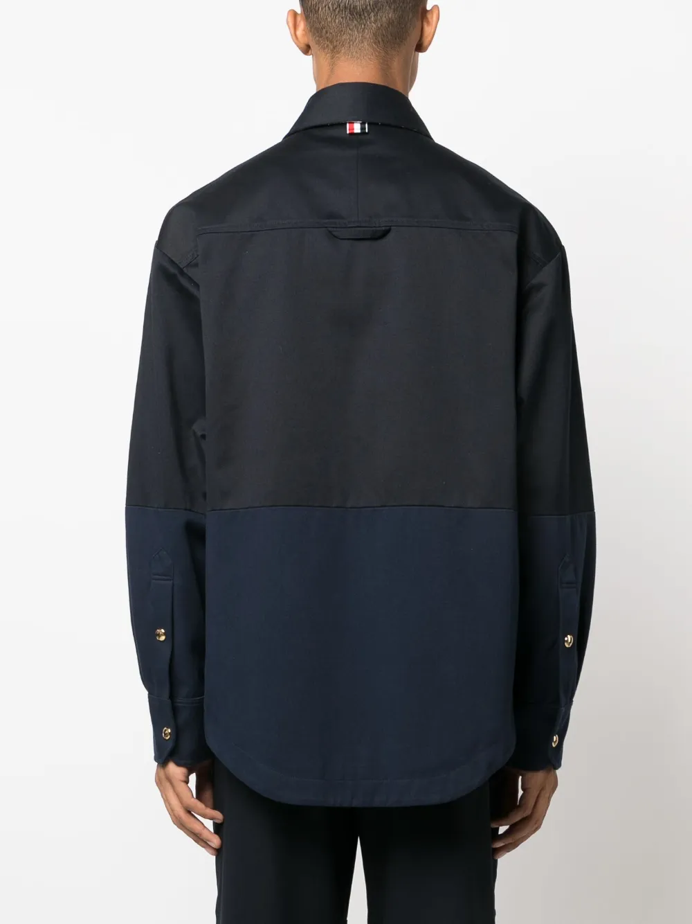 Shop Thom Browne Two-tone Cotton-gabardine Jacket In Blue