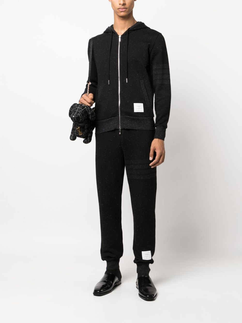 Shop Thom Browne Flecked Knitted Track Pants In Black