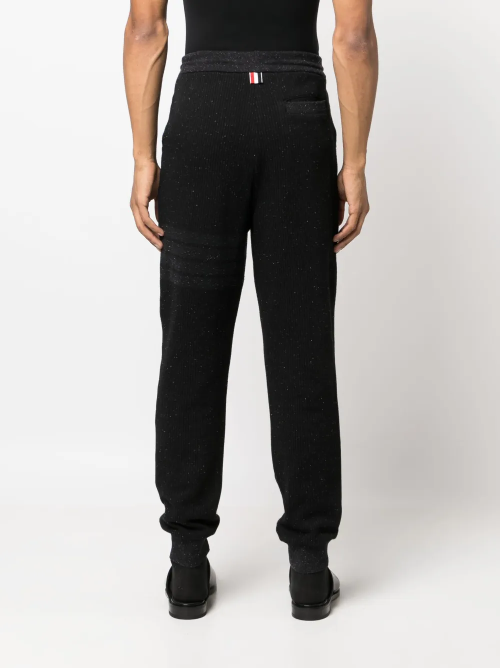 Shop Thom Browne Flecked Knitted Track Pants In Black