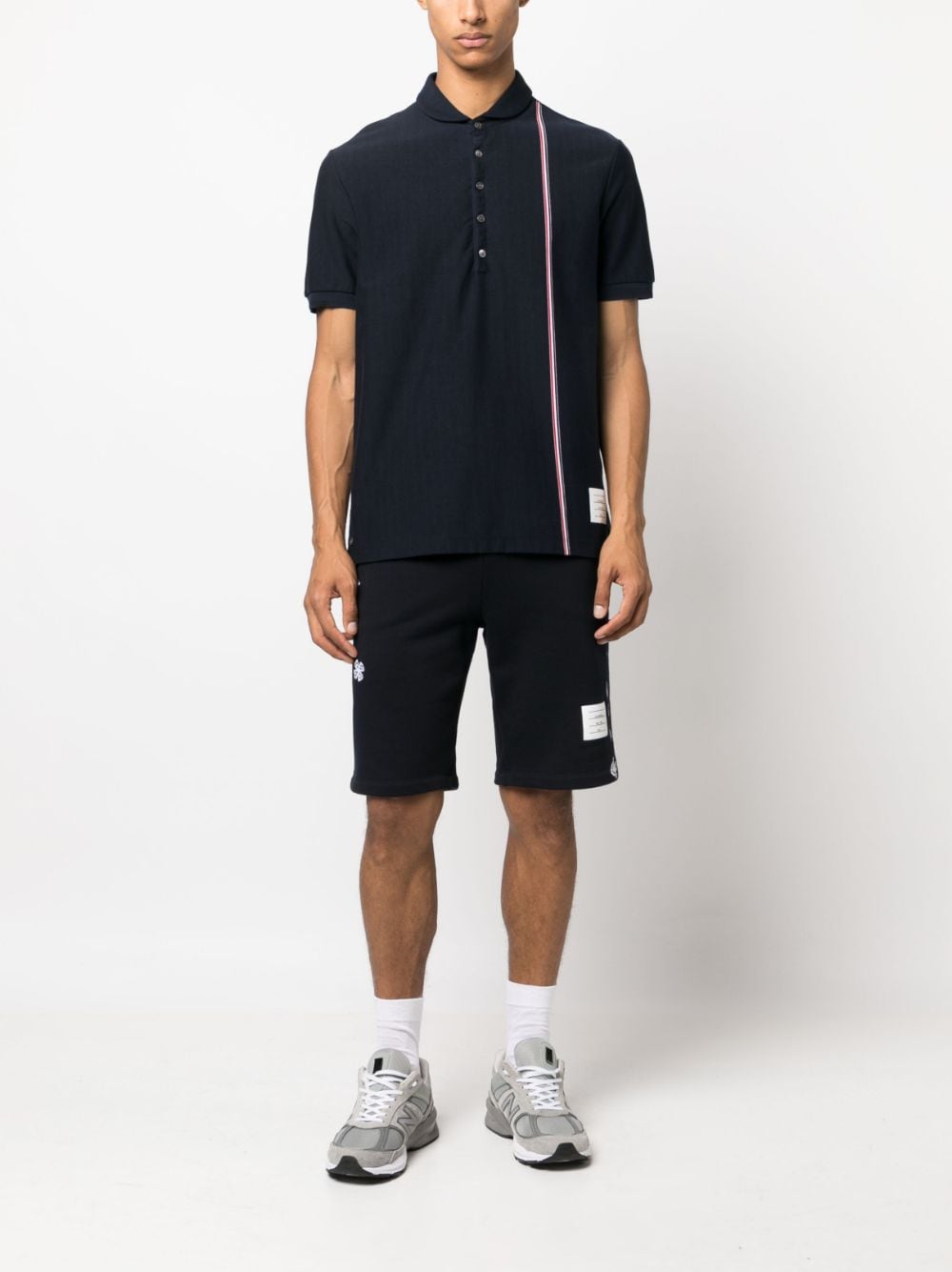 Shop Thom Browne Embroidered Cotton Track Shorts In Blue