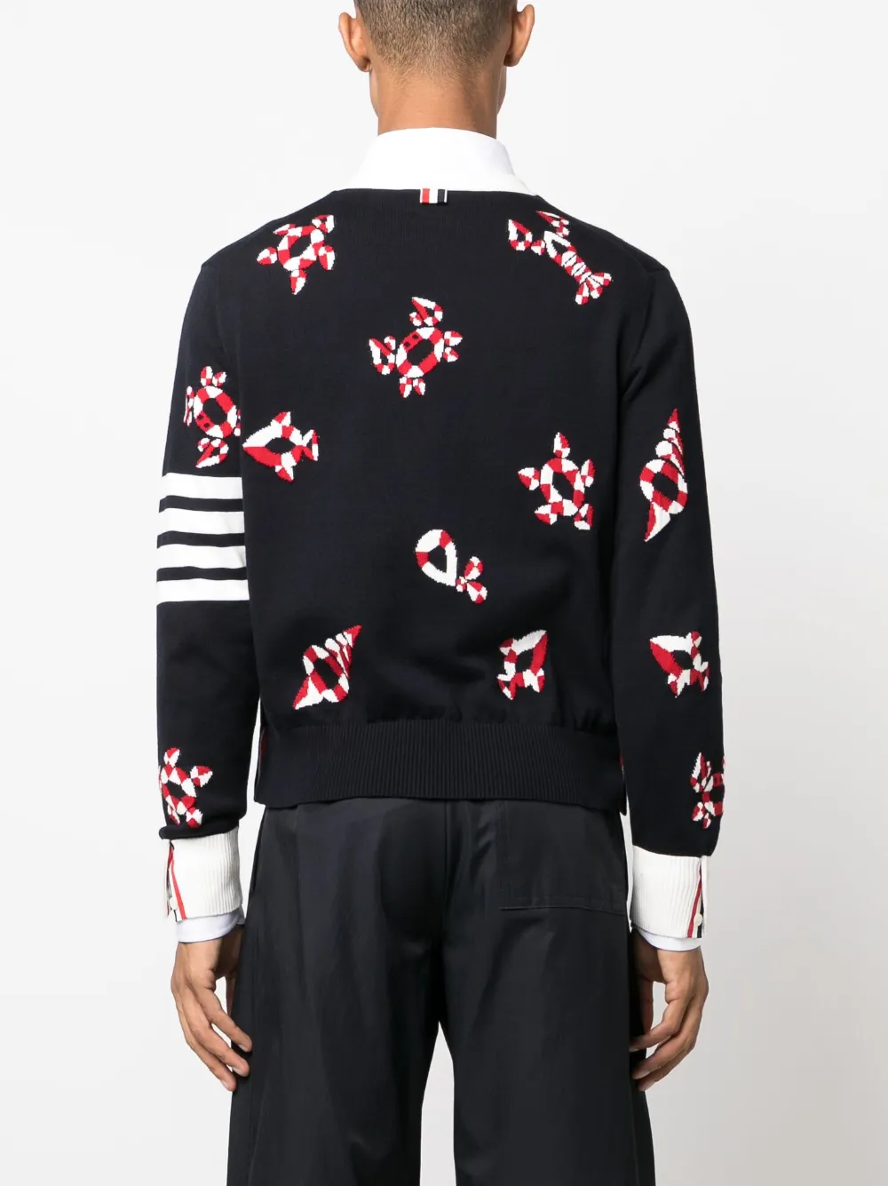 Shop Thom Browne Gem Icons Intarsia Cotton Cardigan In Blue