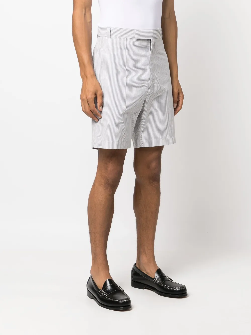 Shop Thom Browne Stripe-pattern Tailored Shorts In Grey