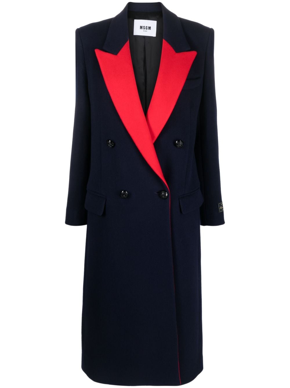 Msgm Colour-block Double-breasted Coat In Blau | ModeSens