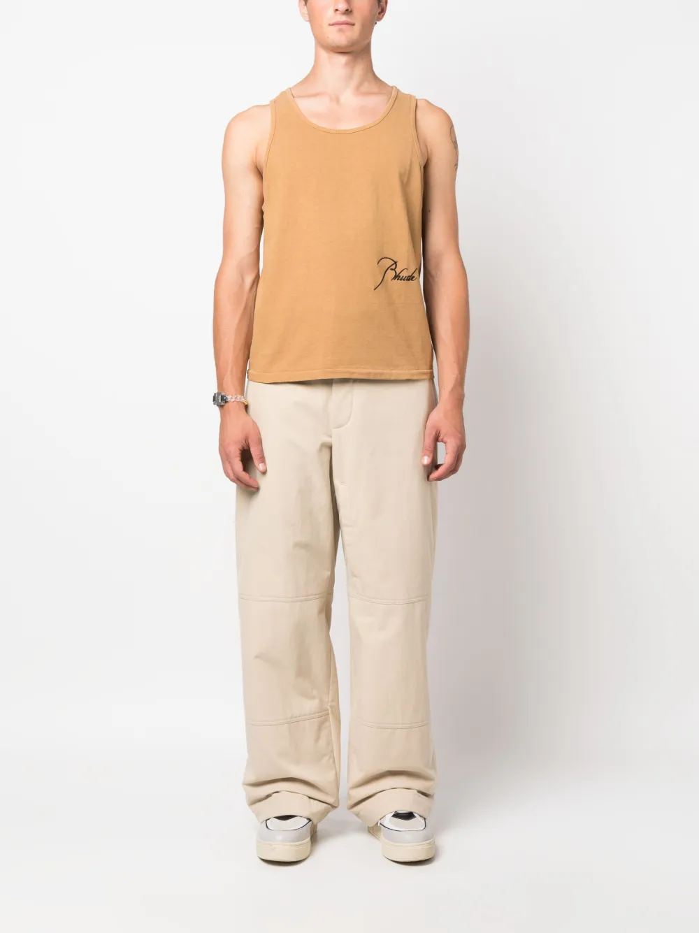 Rhude logo-embroidered tank top - Beige