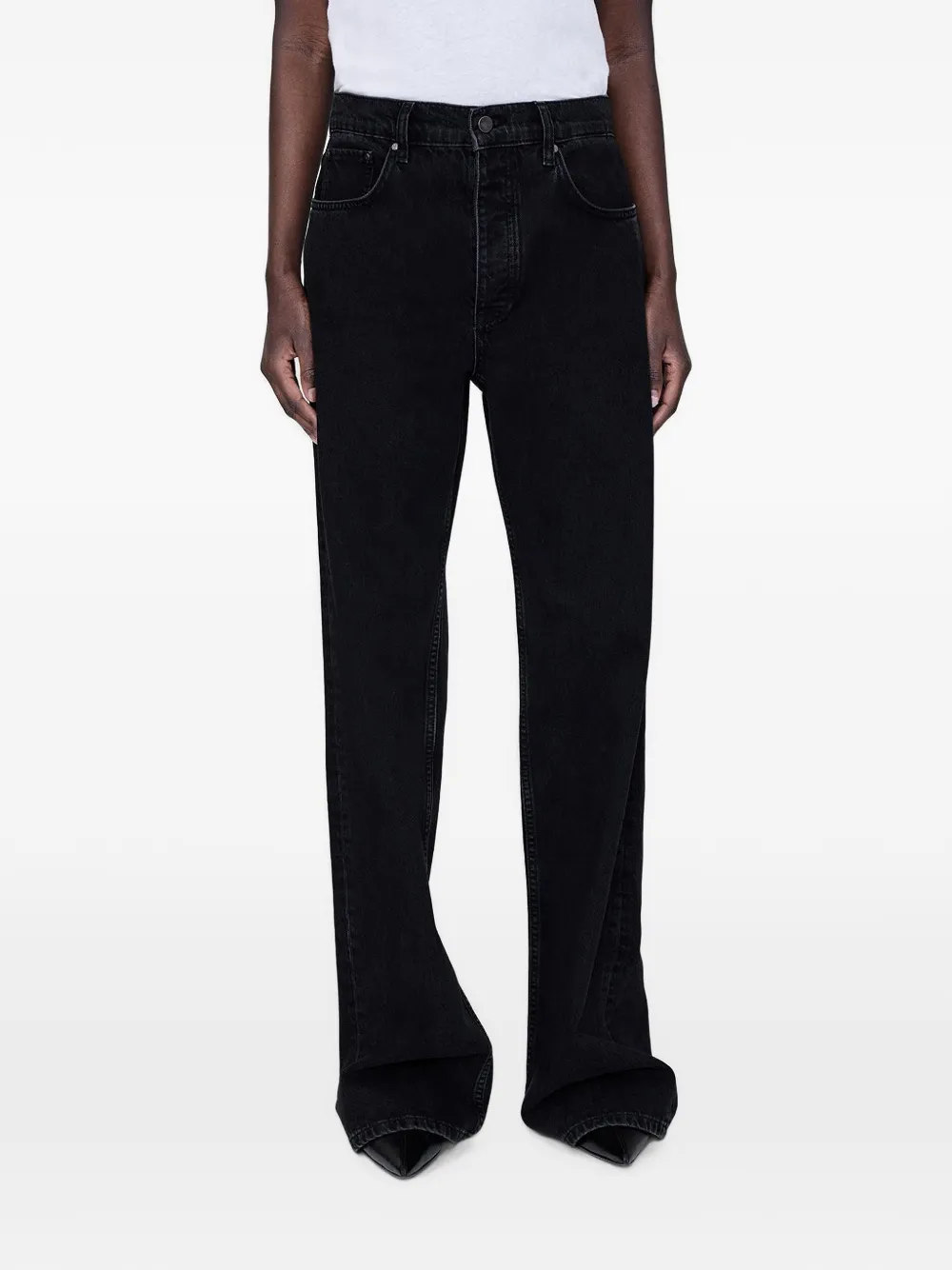 ANINE BING Hugh jeans met wijde pijpen en logopatch Zwart