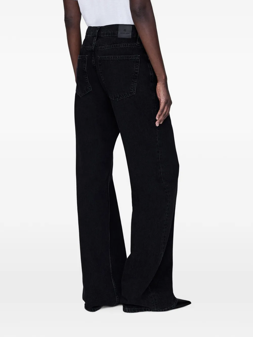 ANINE BING Hugh jeans met wijde pijpen en logopatch Zwart