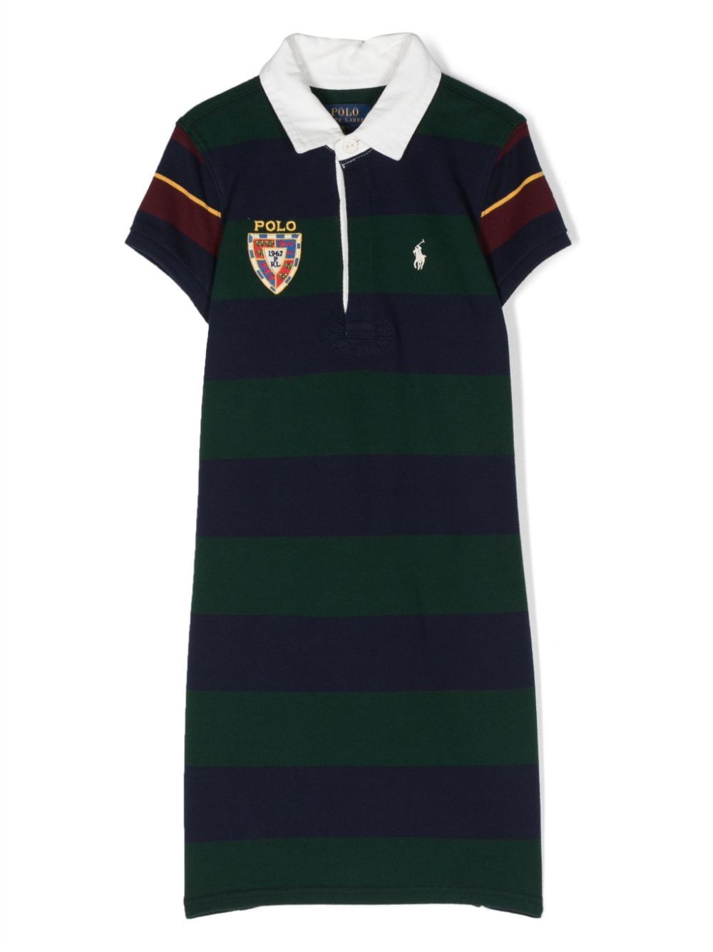 Ralph Lauren Kids' Logo-embroidered Striped Polo Dress In Blue