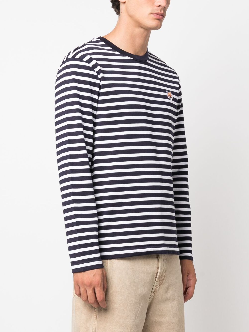 Maison Kitsune Fox-motif striped cotton T-shirt Men