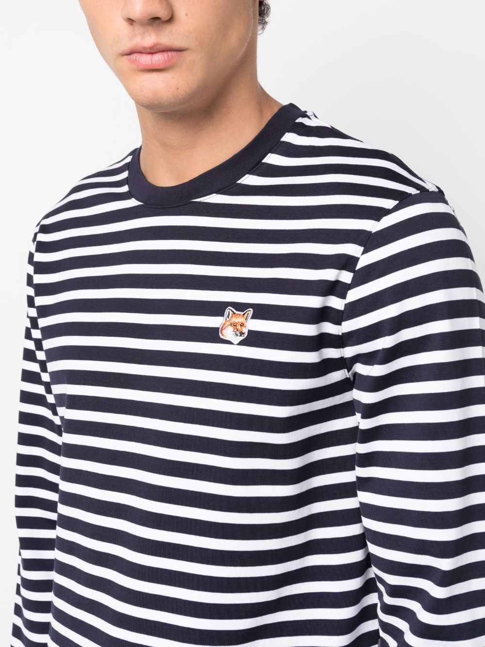 Maison Kitsune Fox-motif striped cotton T-shirt Men