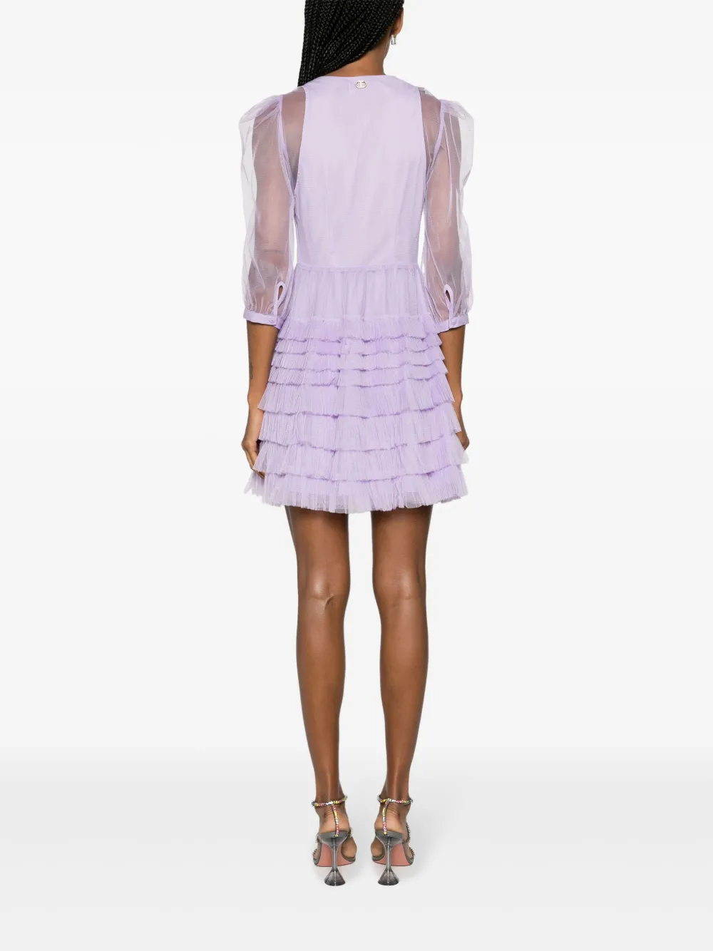 Shop Twinset Tulle-overlay Ruffled Minidress In Purple