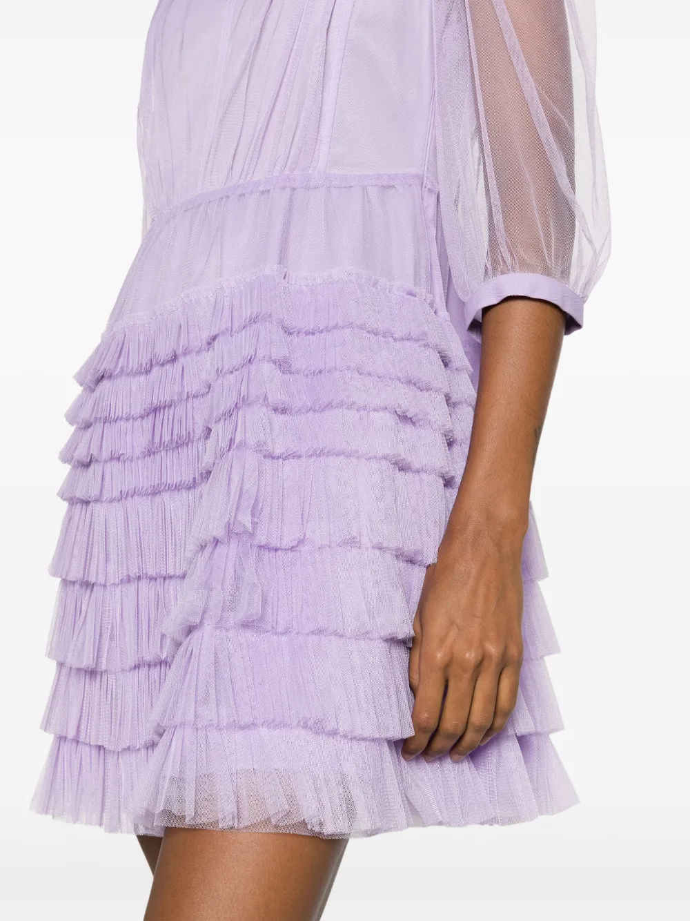 Shop Twinset Tulle-overlay Ruffled Minidress In Purple
