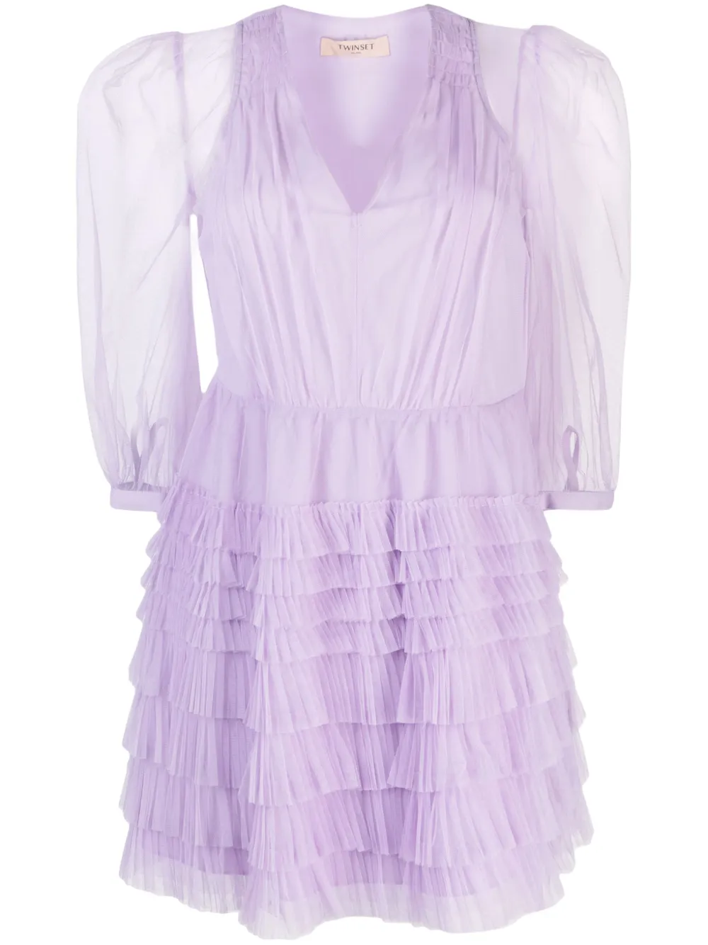 TWINSET tulle-overlay ruffled minidress | Purple | Image 1