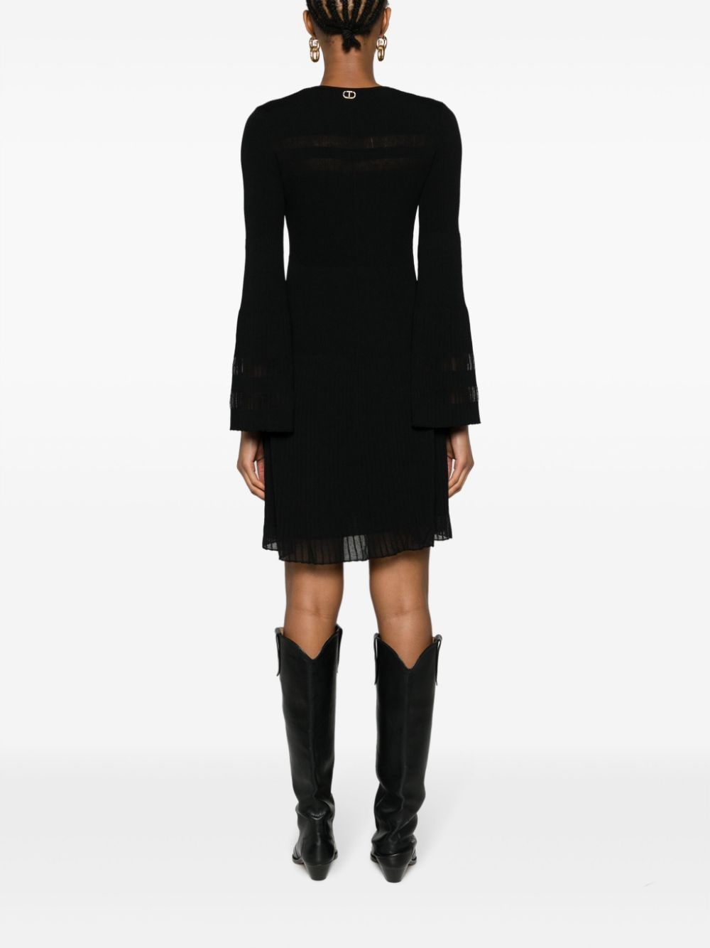 Shop Twinset Fine-ribbed V-neck Minidress In Black