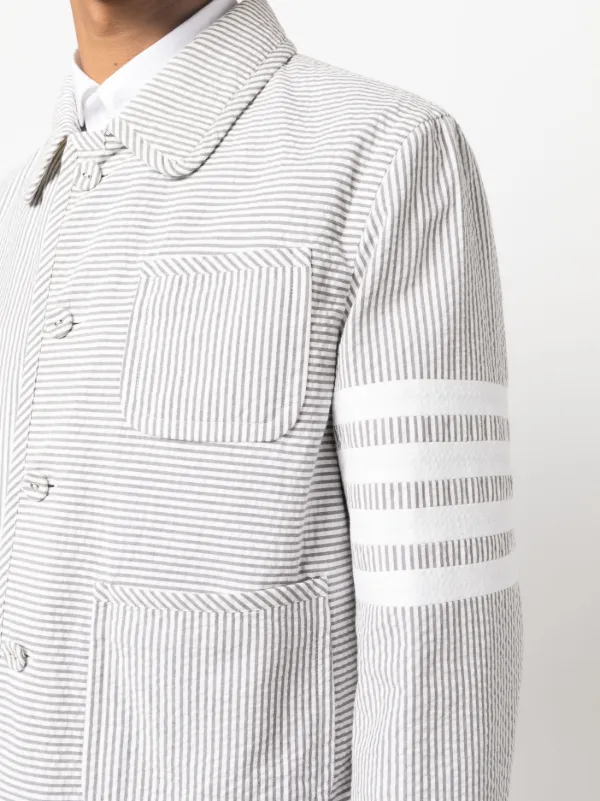 Thom Browne Unconstructed 4-Bar Seersucker Jacket | Grey