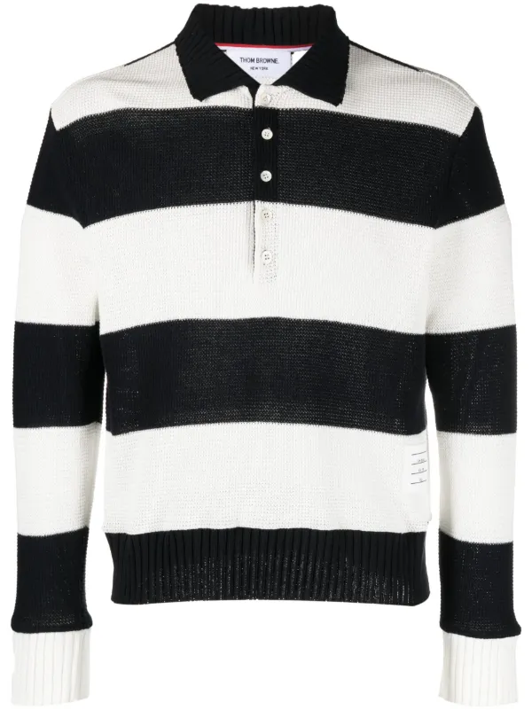 【THOM BROWNE】コットン ポロシャツ ケーブルニット ストライプ THOM BROWNE コットン ポロシャツ ケーブルニット ストライプ