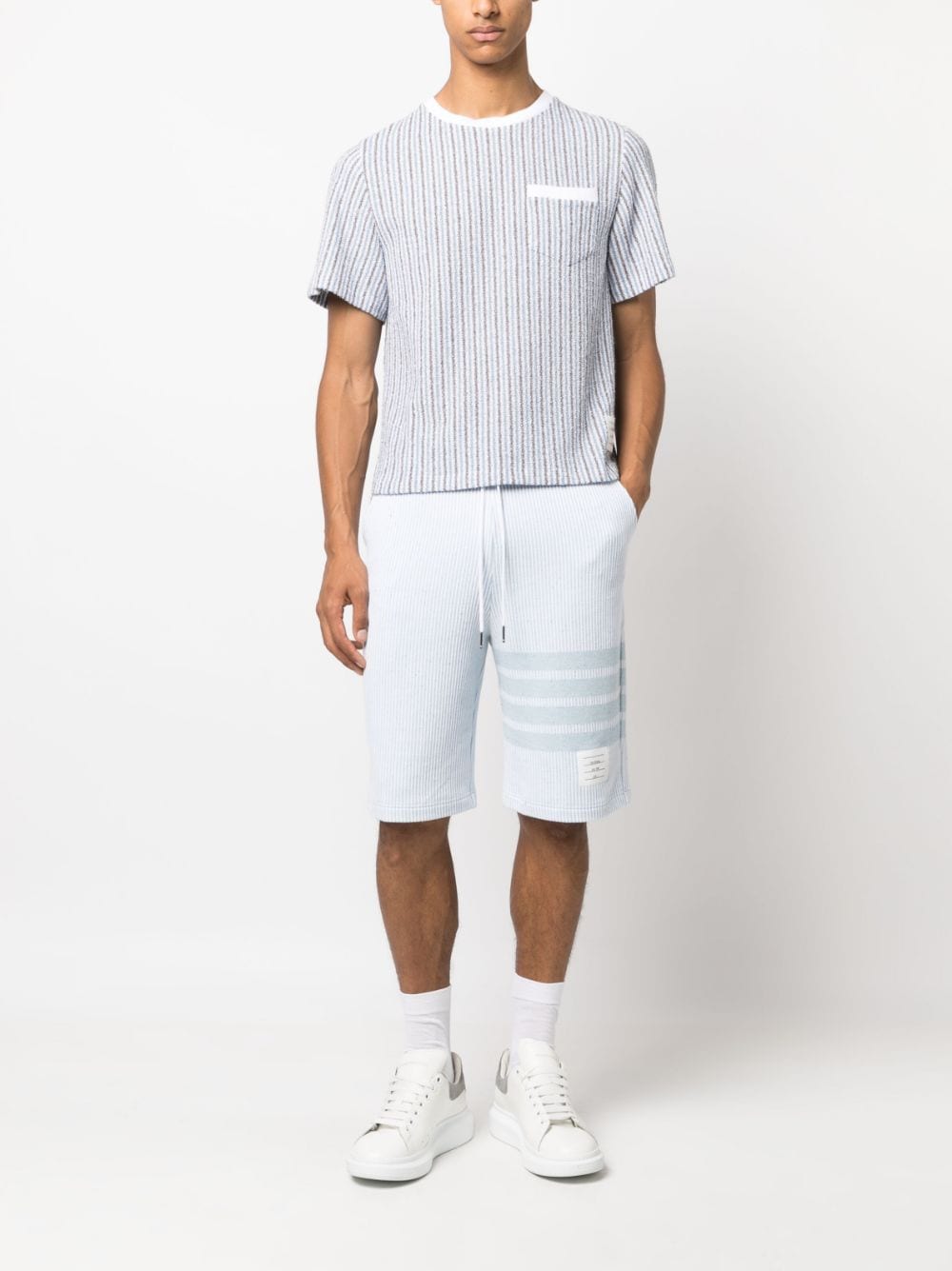 Shop Thom Browne Striped Ribbed-knit T-shirt In Blue