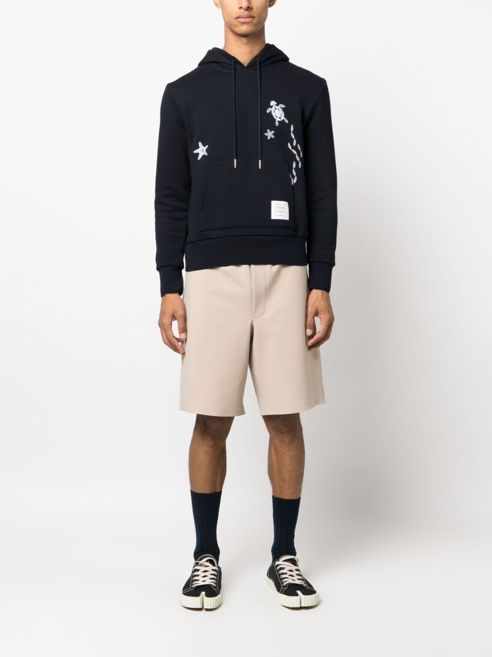 Shop Thom Browne Nautical Embroidery Cotton Hoodie In Blue