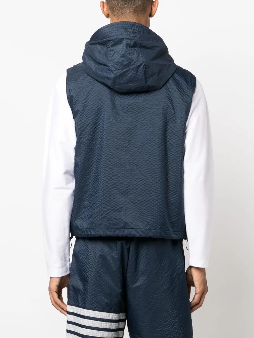 Shop Thom Browne 4-bar Stripe Ripstop Hooded Gilet In Blue