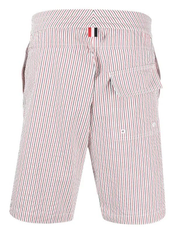 Thom Browne シアサッカー ストライプ トランクス水着 | ホワイト