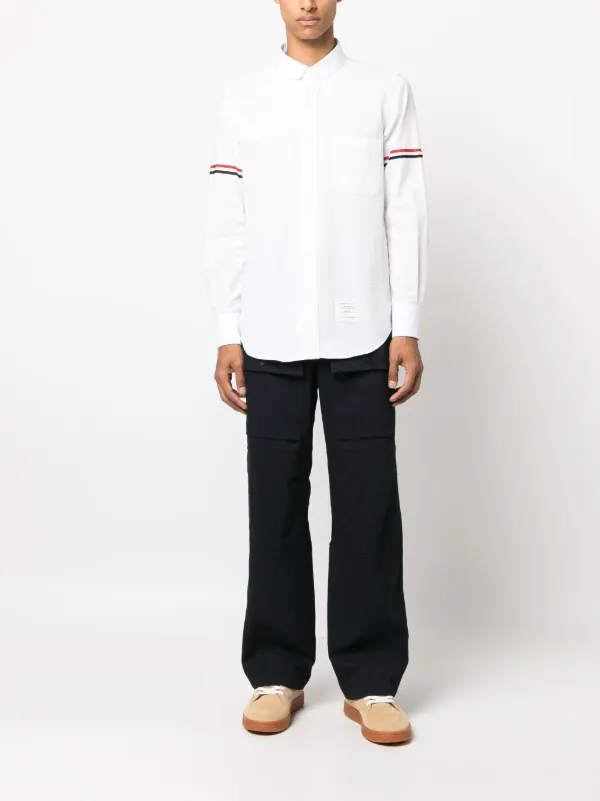 Thom Browne armband-detail Seersucker Cotton Shirt | White
